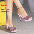 Chinelos femininos de verão, 10.5cm, plataforma antiderrapante, lantejoulas, sapatos de salto alto para mulheres, sandálias vermelhas de luxo