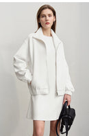 Jaquetas Femininas Amii 2026: Nova Coleção Primavera - Jaqueta de Algodão Tricotada com Gola Alta e Zíper, Blusa Feminina Solta com Manga Caída 12641079