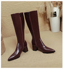 2025 novo outono inverno quente senhora sapatos confortáveis salto grosso apontou toe cor sólida jackboot salto alto feminino joelho-botas altas