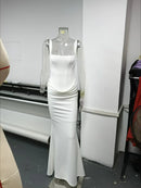 Suninheart Vestido maxi feminino branco Elegat com cadarço vestido fino formal para festa de casamento