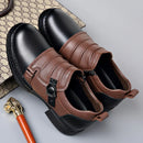 Botas Retro de Cano Baixo para Homens, com Zíper, em Couro Genuíno, Moda Masculina, Sapatos de Plataforma de Alta Qualidade