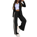 2 pçs conjunto feminino formal casaco calças conjunto outono inverno mangas compridas jaqueta solta listrado perna larga casual terno outfit