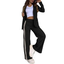2 pçs conjunto feminino formal casaco calças conjunto outono inverno mangas compridas jaqueta solta listrado perna larga casual terno outfit