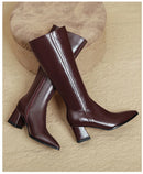 2025 novo outono inverno quente senhora sapatos confortáveis salto grosso apontou toe cor sólida jackboot salto alto feminino joelho-botas altas