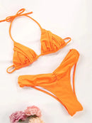 Conjunto de Biquíni Sexy com Detalhes Franzidos, Micro Biquínis Sólidos, Roupa de Banho Feminina, Moda Praia