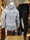 Conjunto Masculino de Moletom e Calça 2026 - Loungewear Casual Cinza com Bolsos, Capuz com Cordão e Cós Canelado - Conforto para Todas as Estações