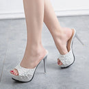 Chinelos de cristal para mulheres, nova plataforma fashion 12cm, saltos altos finos, slides de grife, sandálias de strass luxuosas, sapatos de verão 2022