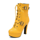 Plataforma botas curtas mulher outono e inverno 12cm salto alto cinto fivela tornozelo botas 2025 sola grossa sapatos de motocicleta tamanho 35-46