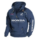 Moletom com capuz de motocicleta Honda masculino com estilo esportivo europeu com zíper e bolso solto suéter casual com capuz nos ombros