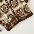 Blusa de Crochê de Manga Curta com Botões, Estilo Boho Chic, Blusa de Renda Floral Tricotada Aberta para Mulheres, Saída de Praia de Verão, Roupa de Resort