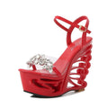 Sandálias plataforma de couro pu estilo estranho, sapatos femininos de salto personalizado, tamanho grande, rebite, salto alto, sandálias gladiador