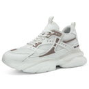 Tênis casuais masculinos com design em malha respirável, sola grossa, tênis esportivos masculinos modernos, estilo Dad Shoes com aumento de altura invisível de 6-10cm.