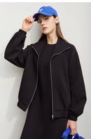 Jaquetas Femininas Amii 2026: Nova Coleção Primavera - Jaqueta de Algodão Tricotada com Gola Alta e Zíper, Blusa Feminina Solta com Manga Caída 12641079