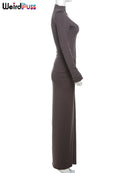 Estranho gato hipster vestido ruched feminino o-pescoço manga cheia magro estiramento robe outono tendência simples clássico pregas longo bodycon