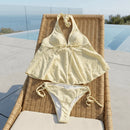 Conjunto de Biquíni Estiloso com Alça Halter em Duas Peças, Decote em V, Ajuste Slim, Moda de Praia Y2K para Mulheres