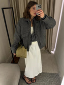 Tossy outono cinza zíper outwear jaquetas feminino sólido solto retalhos cintura alta recortado casaco superior streetwear feminino y2k jaquetas