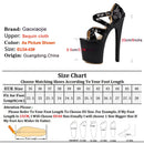 20cm super salto alto boate rainha glitter sapatos de dança cruz oco fivela plataforma verão palco mostrar sandálias lantejoulas feminino