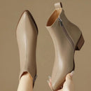2025 novas botas femininas de tornozelo – botas minimalistas de salto médio com bico fino e couro macio e zíper lateral, botas da moda emagrecedoras