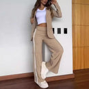 2 pçs conjunto feminino formal casaco calças conjunto outono inverno mangas compridas jaqueta solta listrado perna larga casual terno outfit