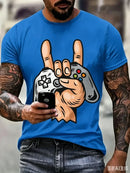 Camiseta Masculina Estilosa com Estampa de Controle de Videogame para Amantes de Jogos, Casual Diária de Manga Curta, Tendência Streetwear