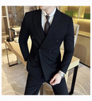 Terno Masculino Slim de Luxo Cinza e Preto M-7XL com Colete e Calça - Estilo Casual de Negócios e Abotoamento Duplo para Noivos
