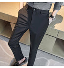 Calças de vestido dos homens novo fino respirável sólido casual alta elástica magro ajuste terno calças streetwear roupas masculinas