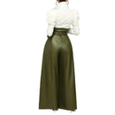 Calças Femininas Atacado: Calças de Couro PU Pretas de Cintura Alta com Perna Larga para Mulheres - Moda Casual Solta Estilo Streetwear