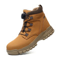 Sapatos de trabalho com botão rotativo para homens, botas protetoras anti-punctura, tênis à prova d'água, sapatos de segurança de trabalho, antiderrapantes, com biqueira de aço