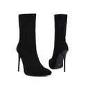 Botas de meia sexy para mulheres 12cm salto alto fino senhoras dedo do pé pontiagudo botas de tornozelo curto plus size 46 deslizamento-em sapatos de inverno botas mujer