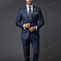 Novo Terno Masculino Azul Marinho Xadrez para Noivo, Padrinhos, Casamento, Festa, Ocasiões Formais, Negócios, Baile de Formatura - Conjunto de 2 Peças: Jaqueta e Calça