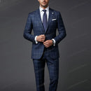 Novo Terno Masculino Azul Marinho Xadrez para Noivo, Padrinhos, Casamento, Festa, Ocasiões Formais, Negócios, Baile de Formatura - Conjunto de 2 Peças: Jaqueta e Calça