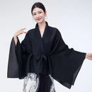 Mulheres primavera outerwear cardigan xale 2026 novo solto queimado lapela tie-up estilo assimétrico feminino outerwear topo