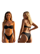 Conjunto de biquíni feminino, moda verão, roupa de banho feminina com estampa sólida/pontos, sutiã sem mangas com cuecas de cintura baixa, roupa de banho