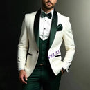 Personalizado novo branco e verde formal negócios terno masculino noivo padrinho festa de casamento baile masculino smoking 3 peça conjunto blazer colete p