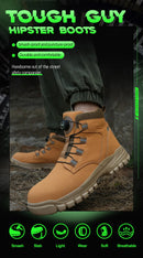 Sapatos de trabalho com botão rotativo para homens, botas protetoras anti-punctura, tênis à prova d'água, sapatos de segurança de trabalho, antiderrapantes, com biqueira de aço