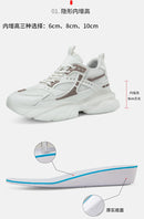 Tênis casuais masculinos com design em malha respirável, sola grossa, tênis esportivos masculinos modernos, estilo Dad Shoes com aumento de altura invisível de 6-10cm.