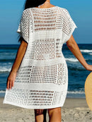 Túnica de malha de crochê feminino, manga curta sexy, oco, capas, vestido de praia, moda praia, capas femininas, K5580