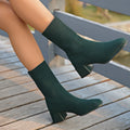 Moda feminina botas de tornozelo outono cor sólida sapatos estiramento malha meias botas femininas chunky deslizamento em sapatos de tamanho grande para mulher