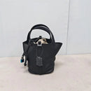Bolsa de couro de vaca de camada superior, estilo europeu, bolsa tipo balde, cesta de vegetais frescos, bolsa fena com al...