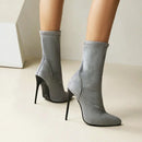 Botas de meia sexy para mulheres 12cm salto alto fino senhoras dedo do pé pontiagudo botas de tornozelo curto plus size 46 deslizamento-em sapatos de inverno botas mujer