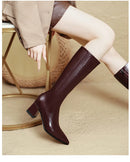 2025 novo outono inverno quente senhora sapatos confortáveis salto grosso apontou toe cor sólida jackboot salto alto feminino joelho-botas altas