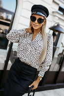 Women's Long Sleeve Polka Dot Blouse with V Neck and Puff Sleeves Casual Loose Fit Top