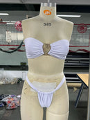 Novo biquíni sexy sem alças decoração de metal dividido maiô feminino saia de praia três peças