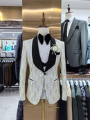 Fashion Paisley Men's 3 Pieces Formal Suit Set Blazer Vest Pants Wedding Groom Suits Best Man Dinner Engagement Tuxedo For Men