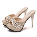 Chinelos de cristal para mulheres, nova plataforma fashion 12cm, saltos altos finos, slides de grife, sandálias de strass luxuosas, sapatos de verão 2022