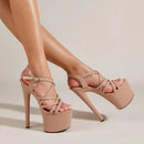 Sandálias Stiletto de plataforma aberta para mulheres, salto alto de banda estreita, sapatos stripper de festa, fivela, pole dancing, verão, 17cm