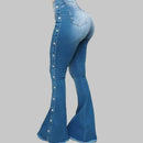 Roupas femininas novos jeans europeu americano 2026 novo popular cintura alta elástica chão alto-falante jeans feminino calças compridas jeans