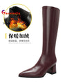 2025 novo outono inverno quente senhora sapatos confortáveis salto grosso apontou toe cor sólida jackboot salto alto feminino joelho-botas altas