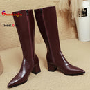 2025 novo outono inverno quente senhora sapatos confortáveis salto grosso apontou toe cor sólida jackboot salto alto feminino joelho-botas altas