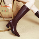 2025 novo outono inverno quente senhora sapatos confortáveis salto grosso apontou toe cor sólida jackboot salto alto feminino joelho-botas altas